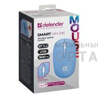 Беспроводная мышь DEFENDER Smart MM-396, 3кн, 2.4G+BT, 500мАч,1600dpi, синий (1/36)